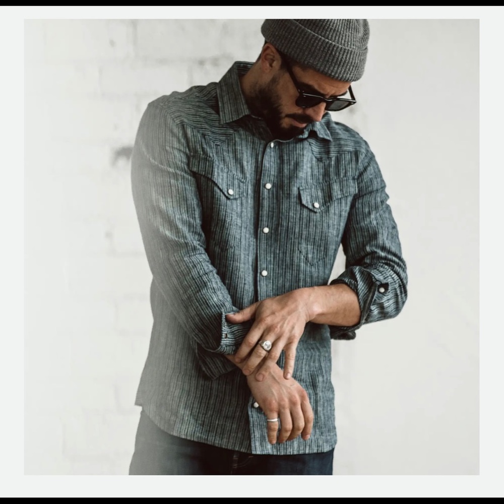 Taylor Stitch Western Shirt hemp stripe chambray L